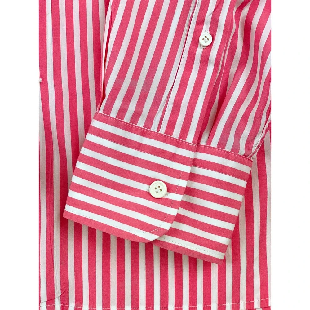 Boggi Milano Mens Pink White Striped Spread Collar Button Down New Classic Shirt
